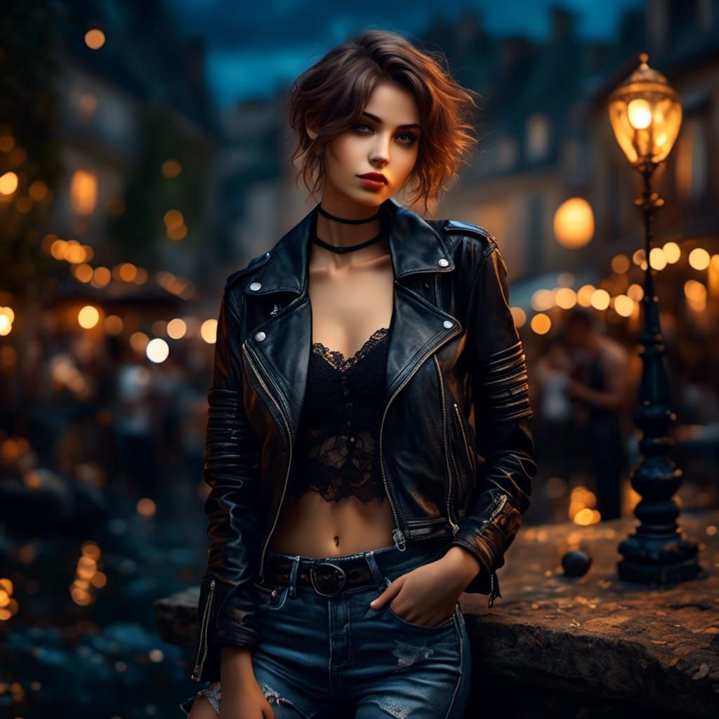 Beautiful Gothic French Girl in Summer Moonlight