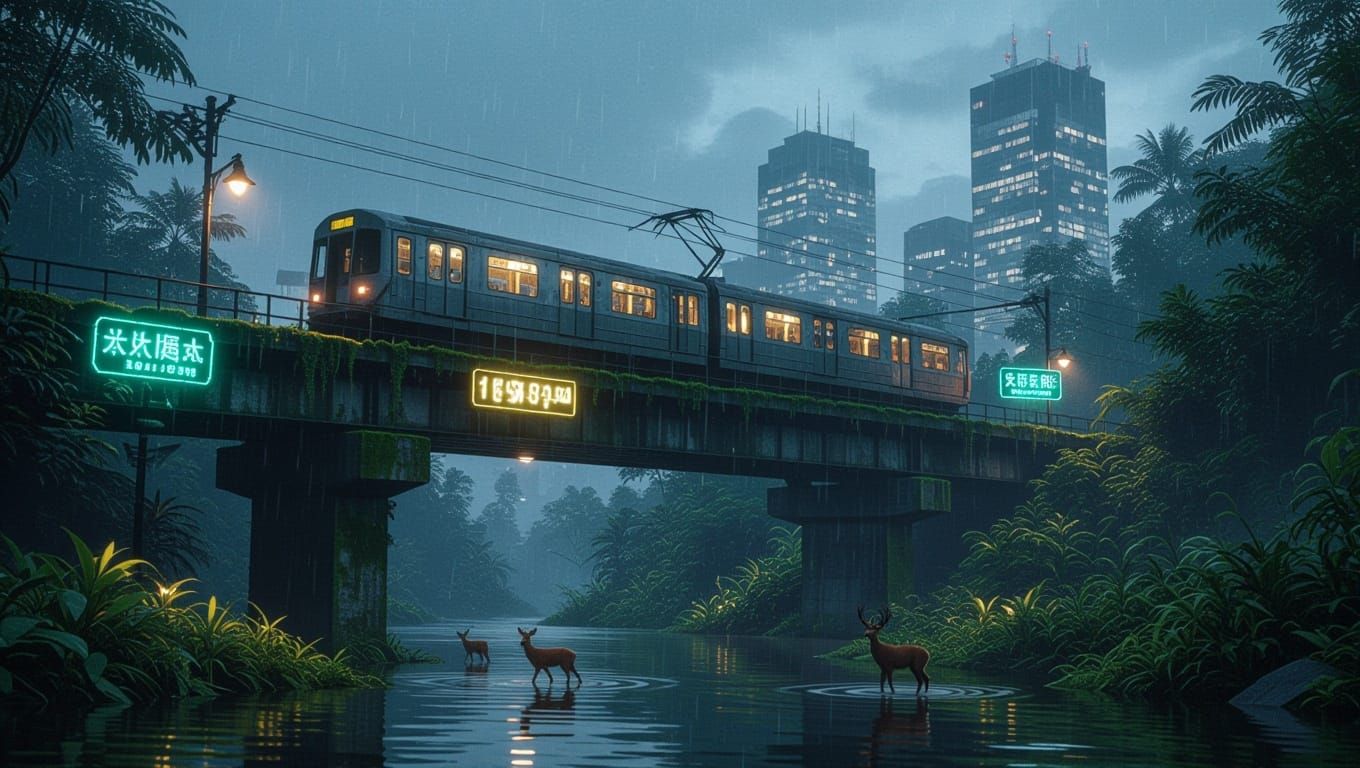 Post-Apocalyptic Jungle Metro at Blue Hour