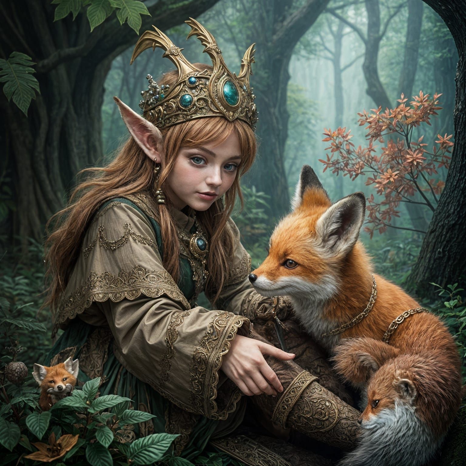 Elf and Fox Play in Hyperrealistic Detail