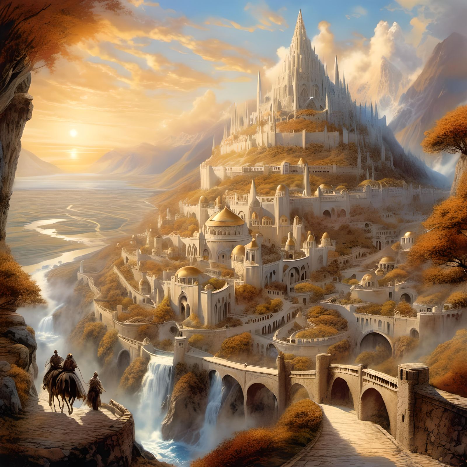Minas Tirith: Watercolor City of Lord of The Rings
