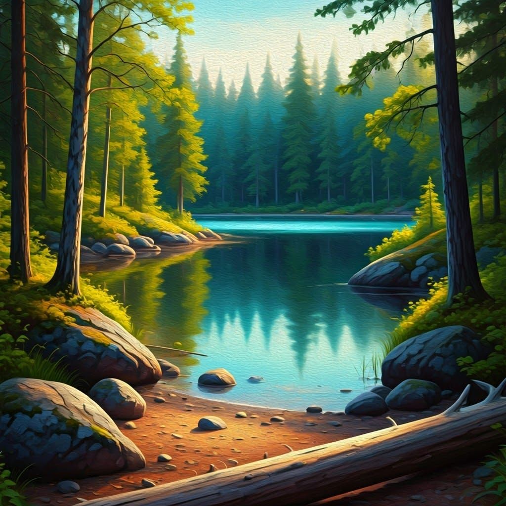 Nordic Summer Forest Lake in Vibrant Turquoise