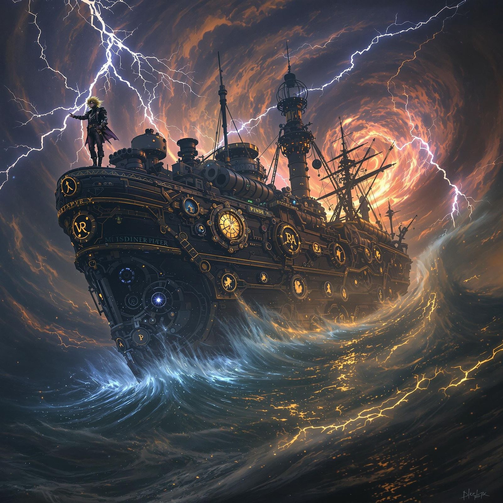 Gothic Pirate Captain in Steampunk Airship