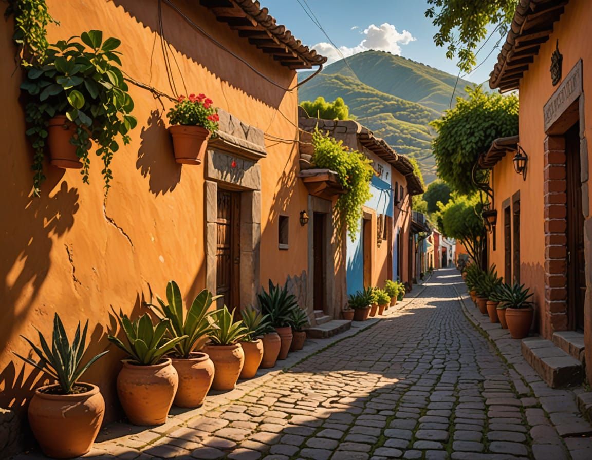 Vibrant Mexican Village Scene in the Style of Mexican Murali...