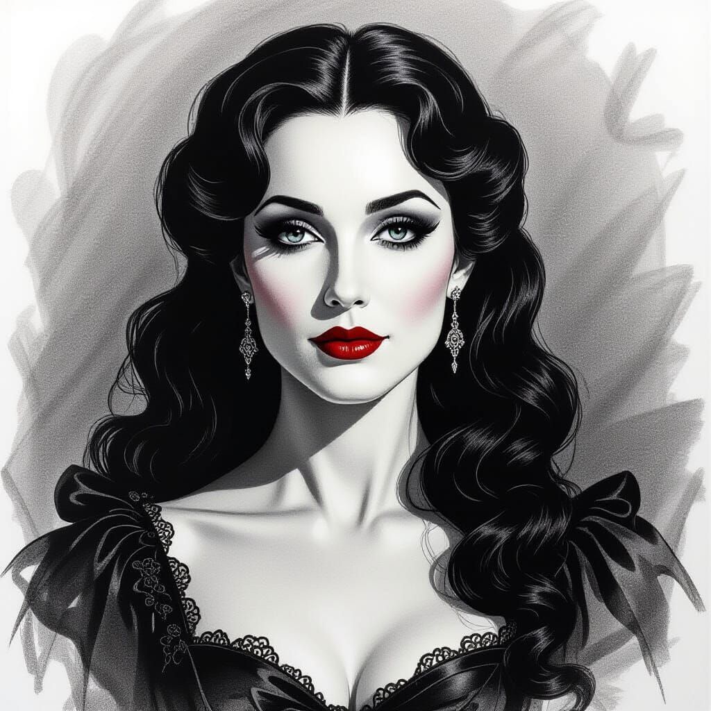 Female Phantom of the Opera in Charcoal