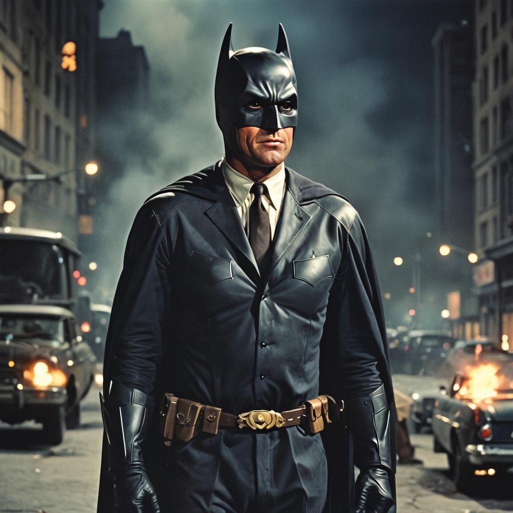 Batman in 1960s Style Cinematic Film Still