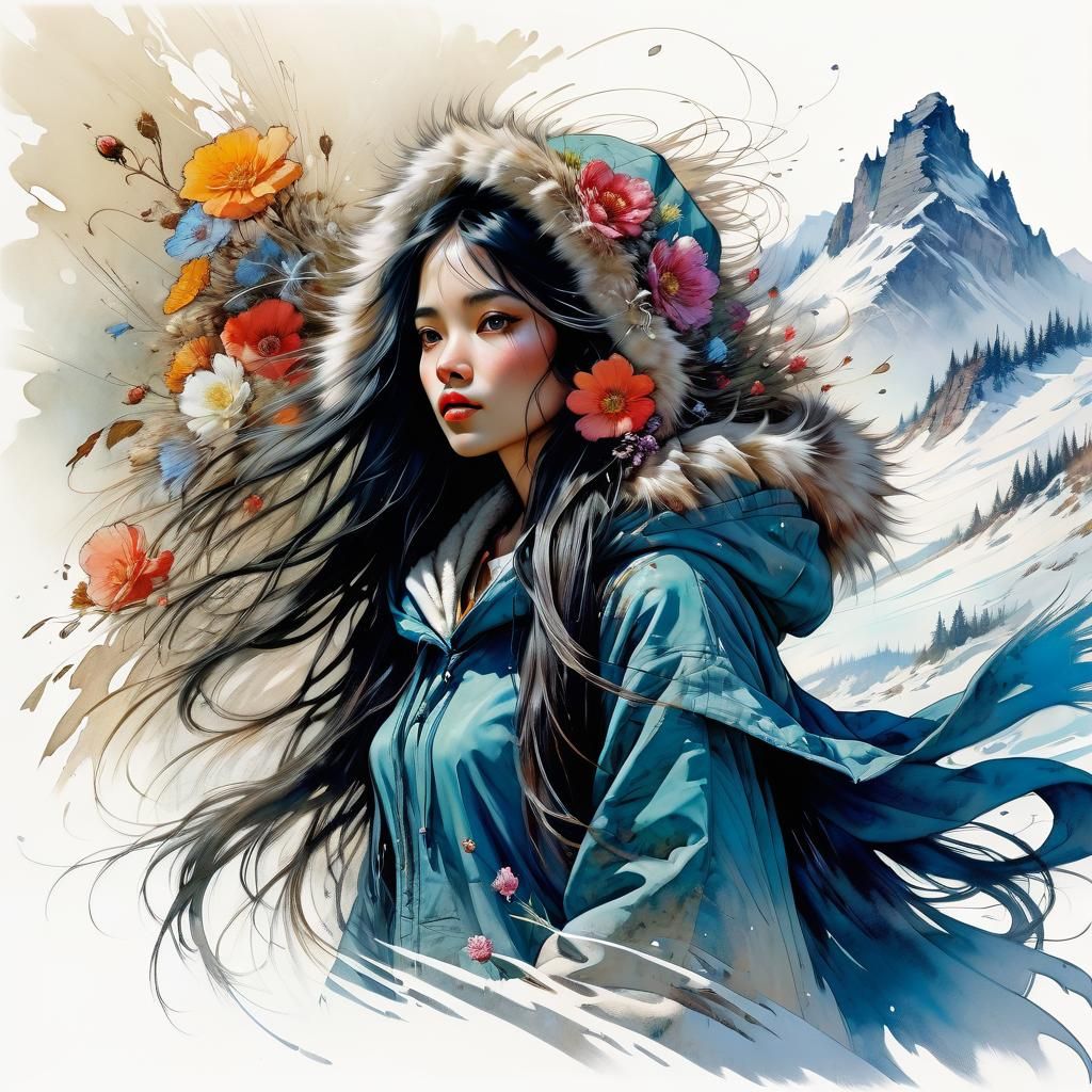 Anime Woman in Spring Field, Rackham Style