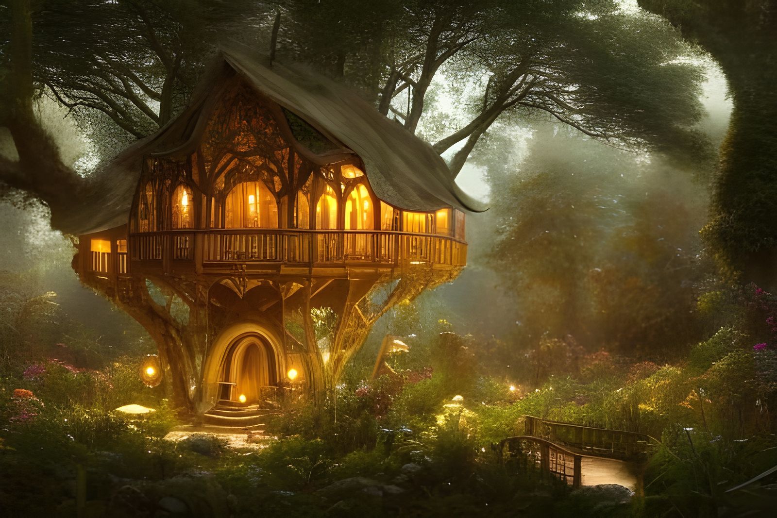Enchanted Elven Treehouse in Magic Garden