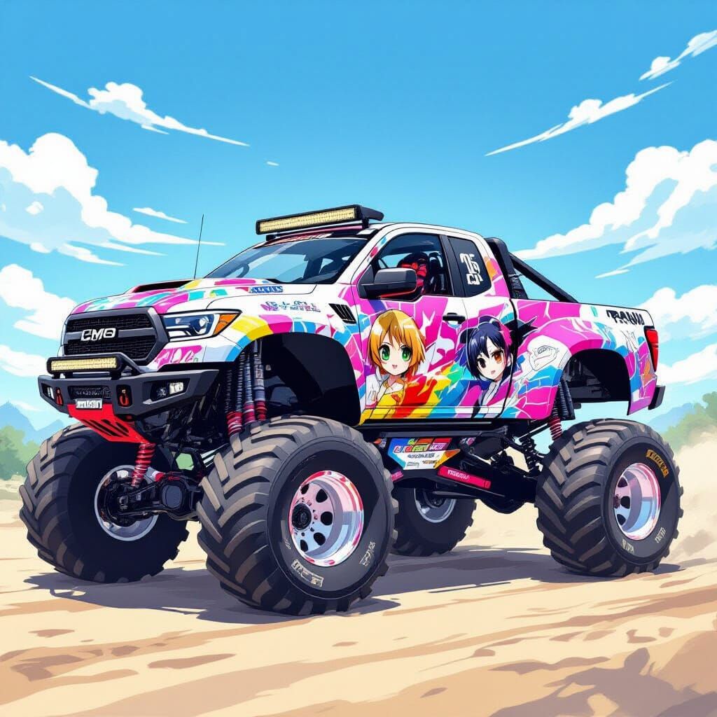 Itasha Monster Truck with Anime-Inspired Art
