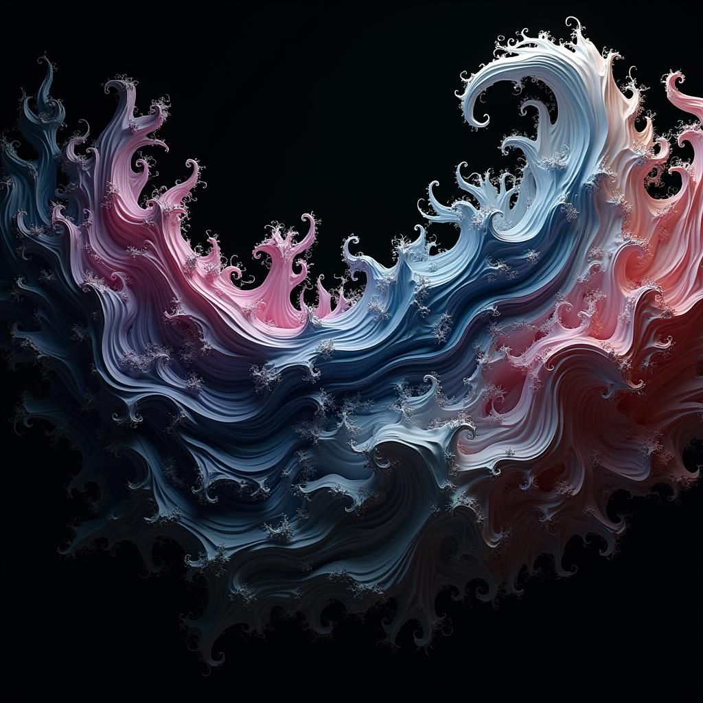 Dramatic 3D Abstract Liquid Waves in Deep Shades