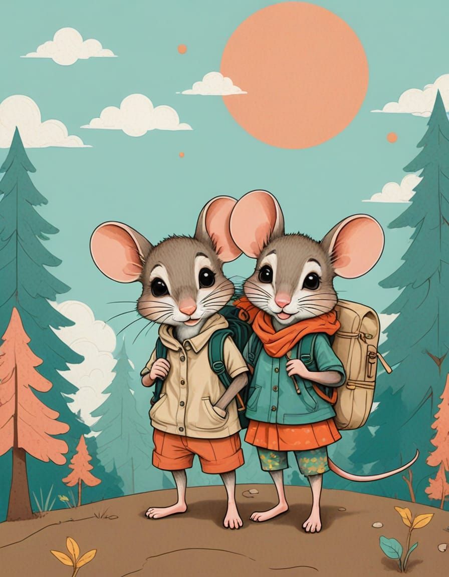 Adorable Mice Couple Embarks on Whimsical Adventure