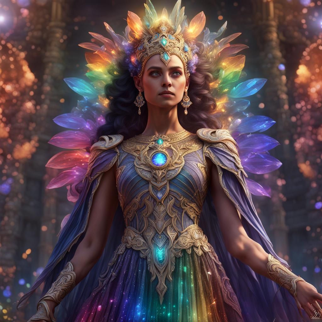 Rainbow Goddess Iris in Crystal Dress: Fantasy Art