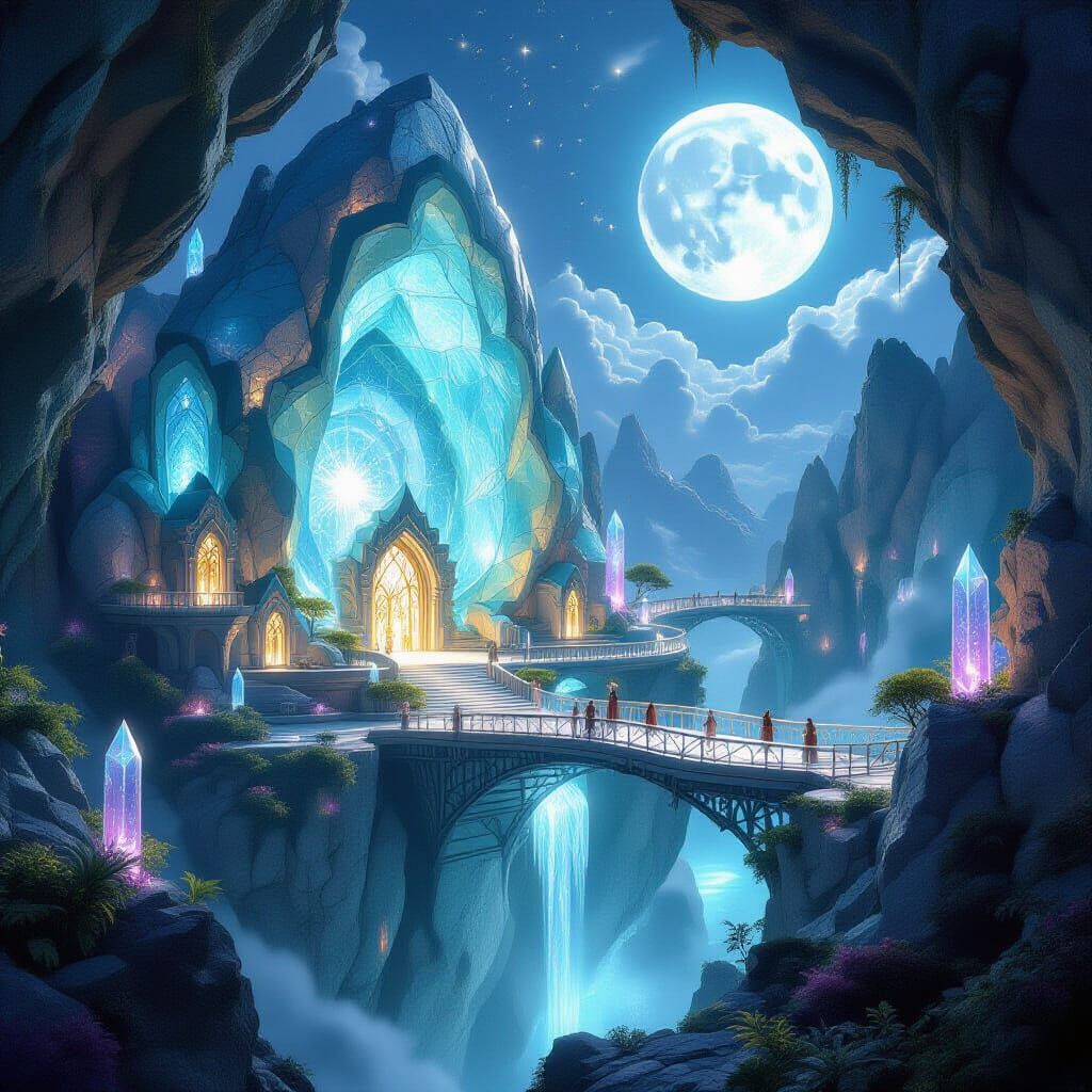 Ancient Elven City Inside Glowing Geode
