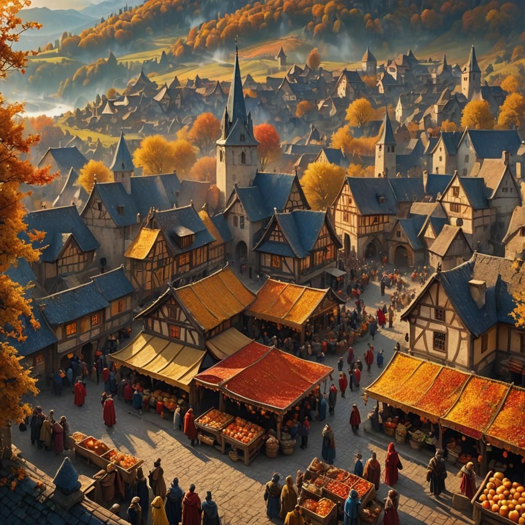 Medieval Apple Festival in Fantasy Matte Painting