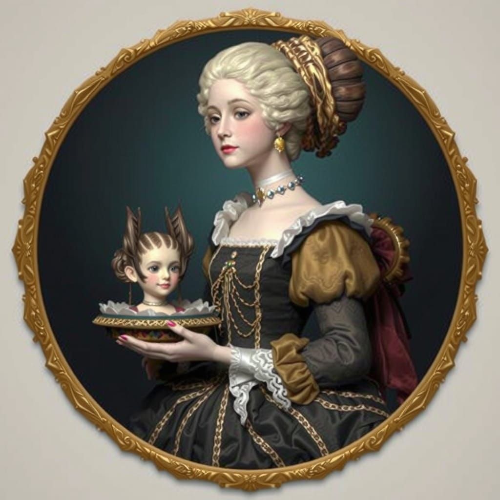 Elegant 18th-Century Marionette in Exquisite Satin and Lace