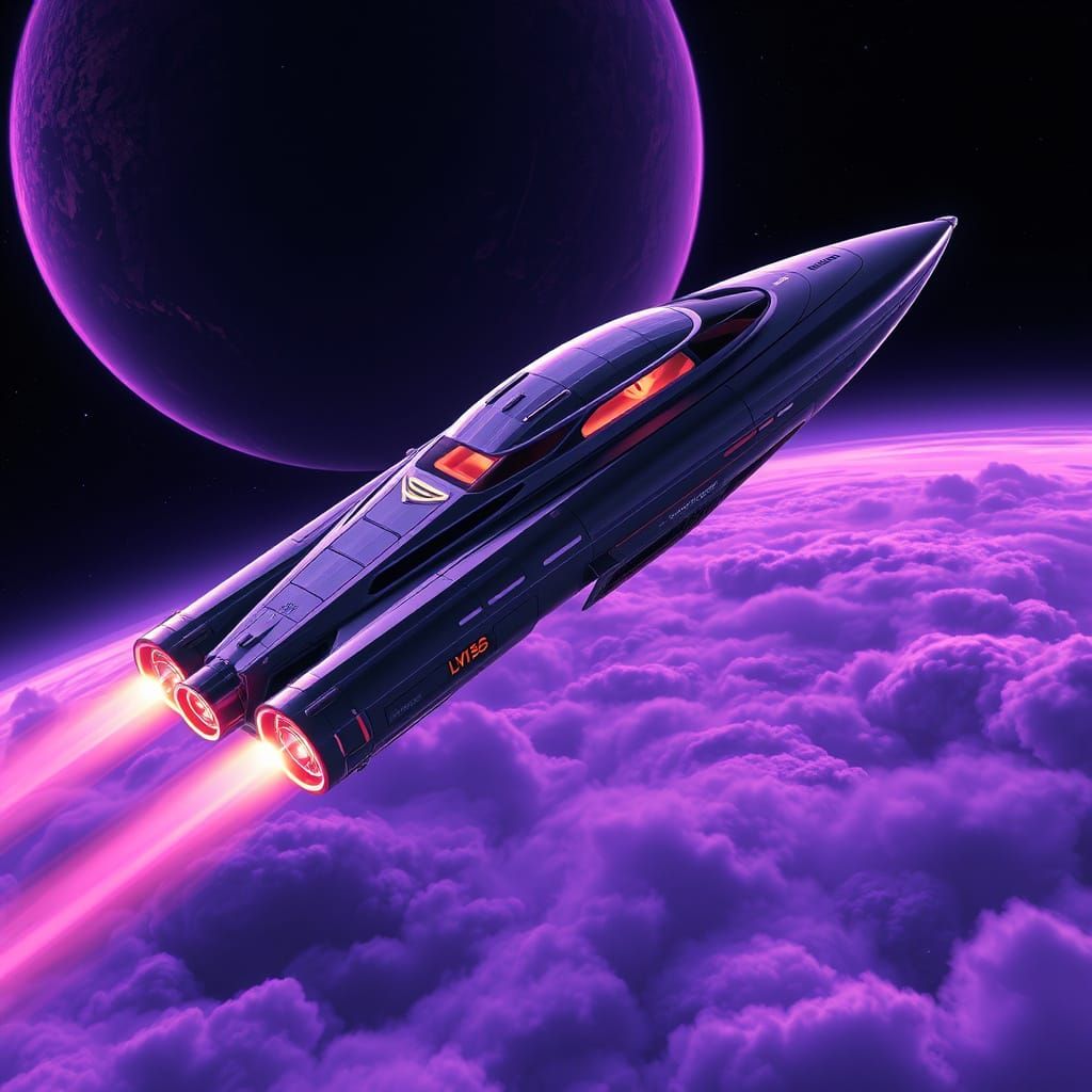 Futuristic Space Yacht Over Alien Planet