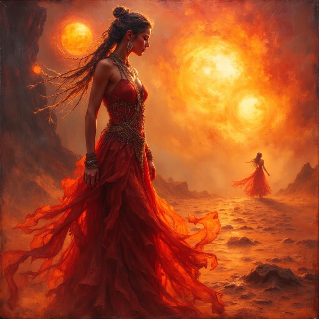 Alien Goddess Striding on Crimson Sands