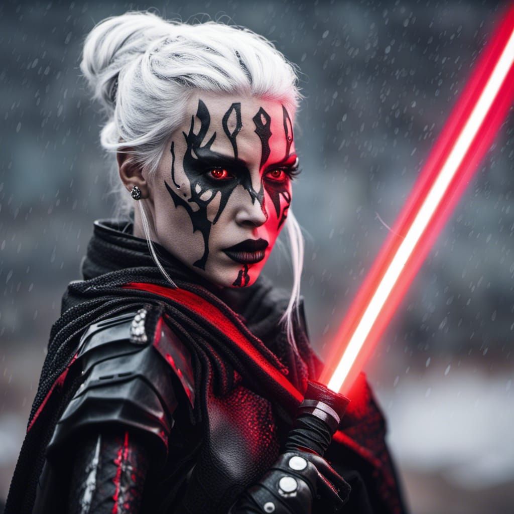 Sith Warrior Portrait with Red Lightsaber
