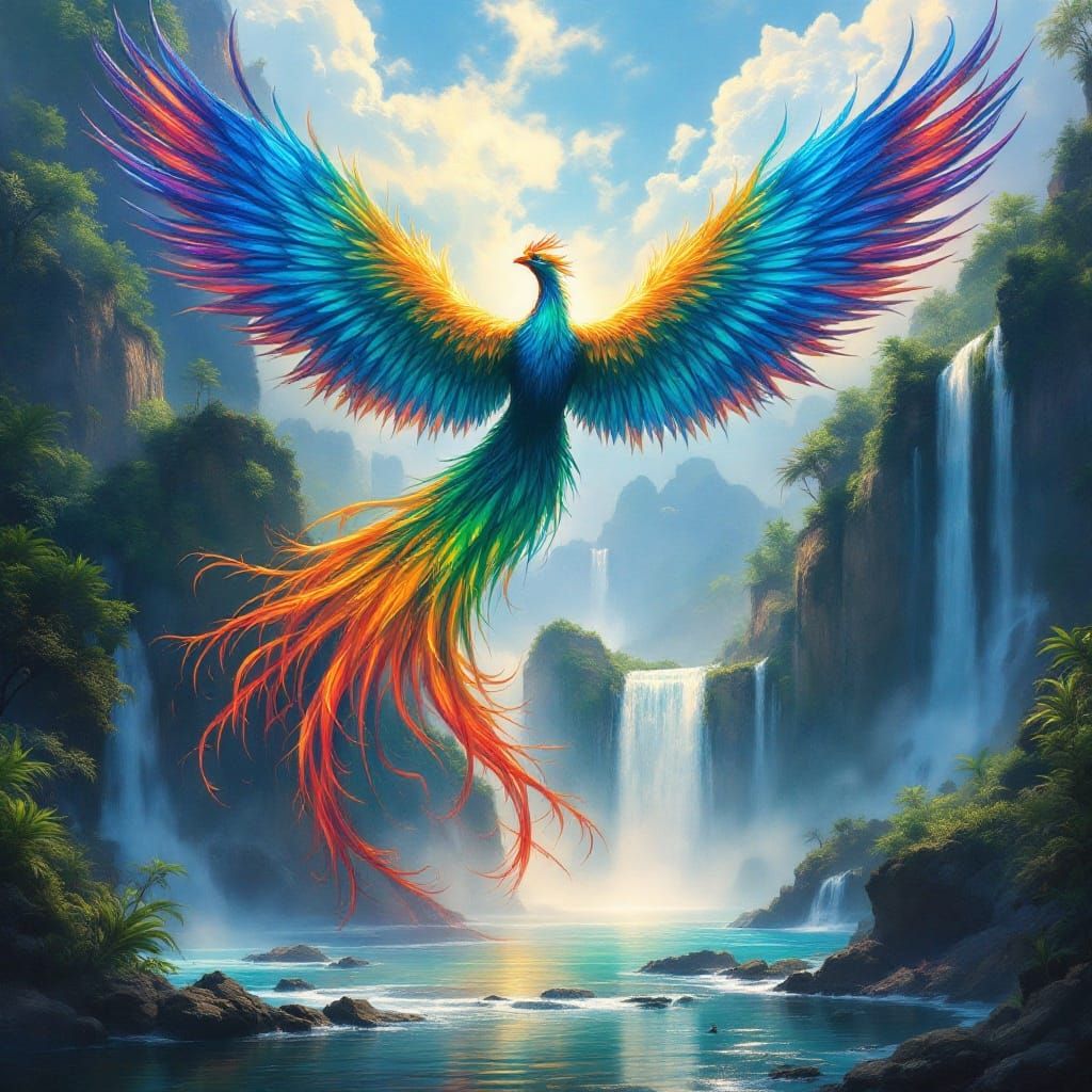 Colossal Phoenix Rides Liquid Rainbows Over Crystal Lagoon