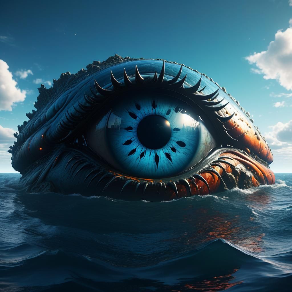 Fantastical Whale Eye Reflected in Ocean Sky