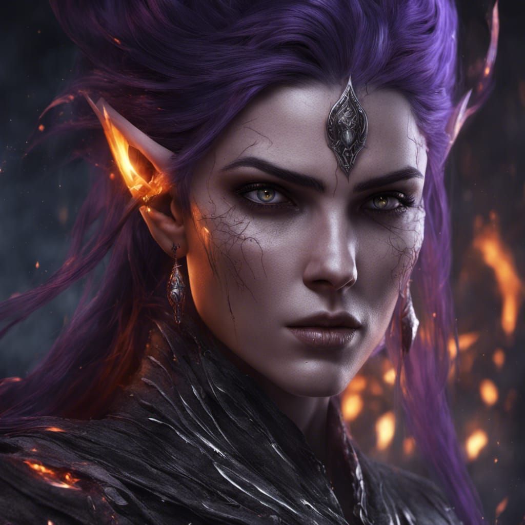 Sinister High Elf Warlock Sorceress with Fire Powers