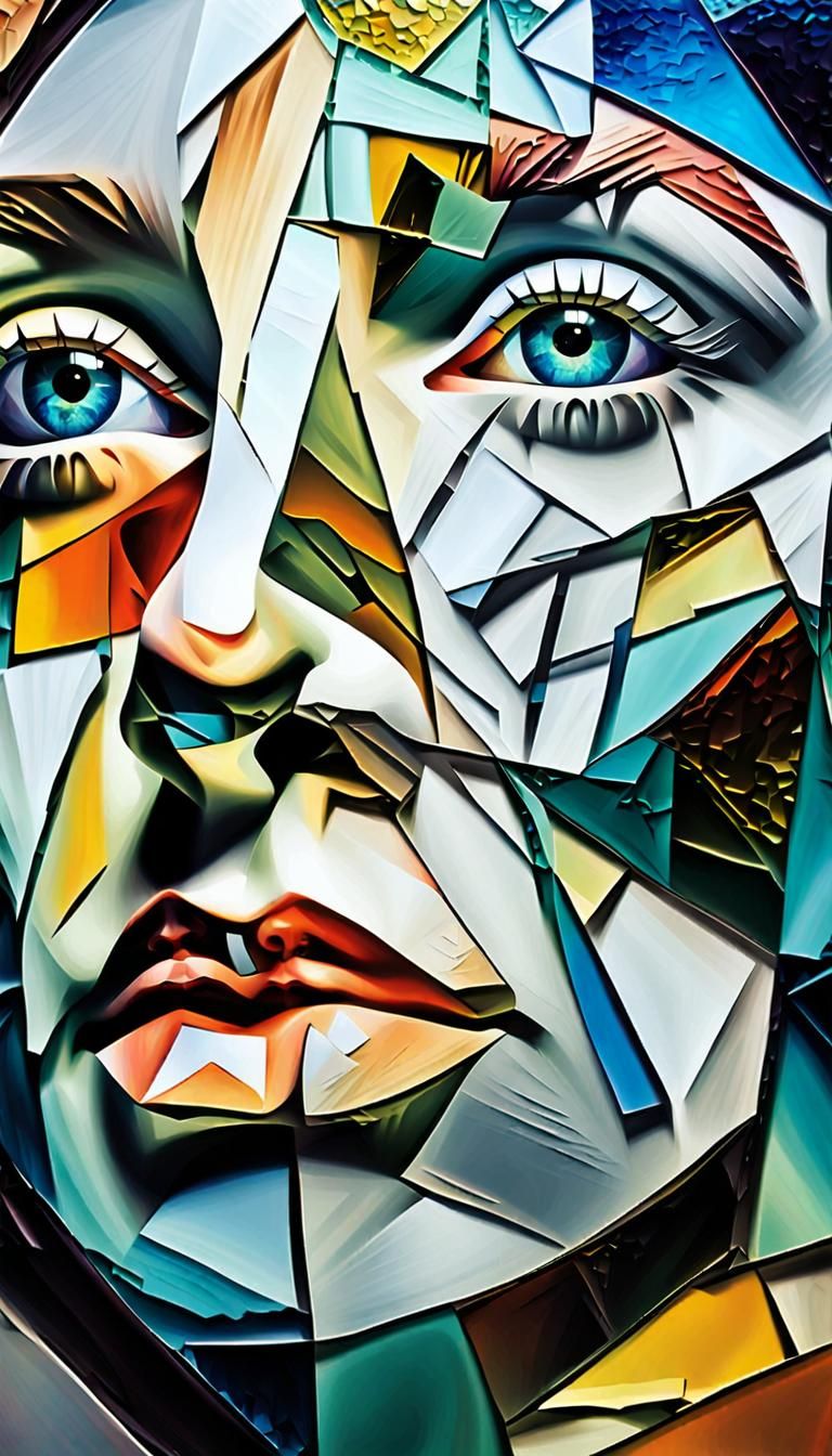 Surreal Portrait of a Woman's Insecurities in Cubist Style