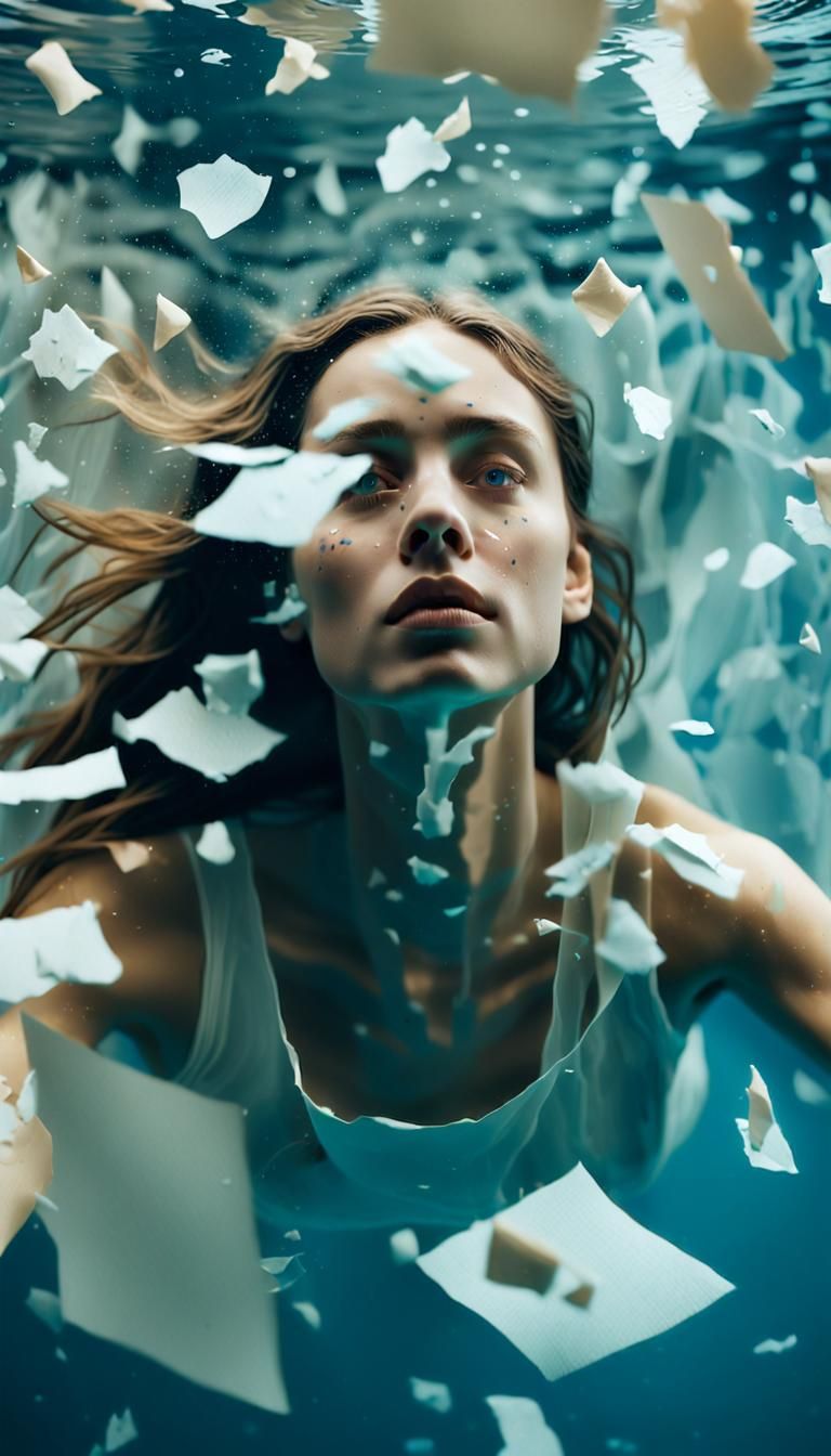 Ethereal Woman Underwater in Surreal Dreamscape