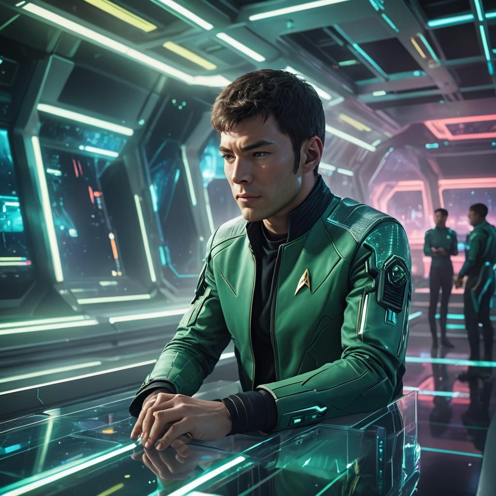 Sci-Fi Anime Bridge Scene with Neon Lights