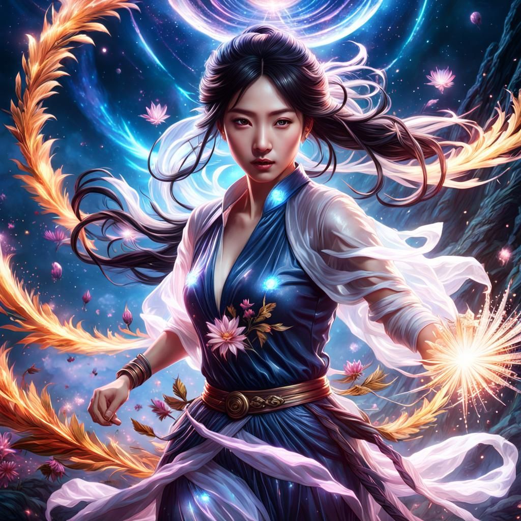 Stardust Warrior Charging into Battle, Detailed Matte Painti...