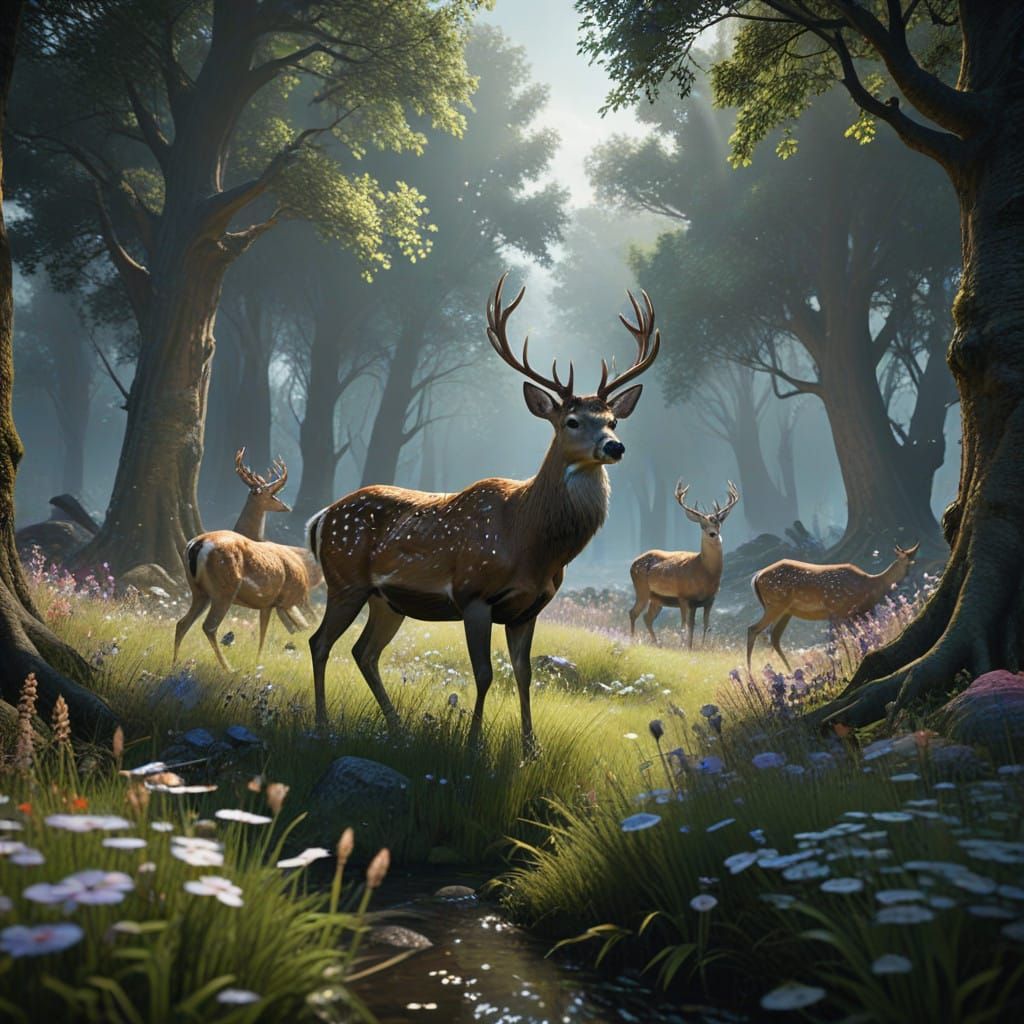 Peaceful Post-Impressionist Deer Scene in Soft Light