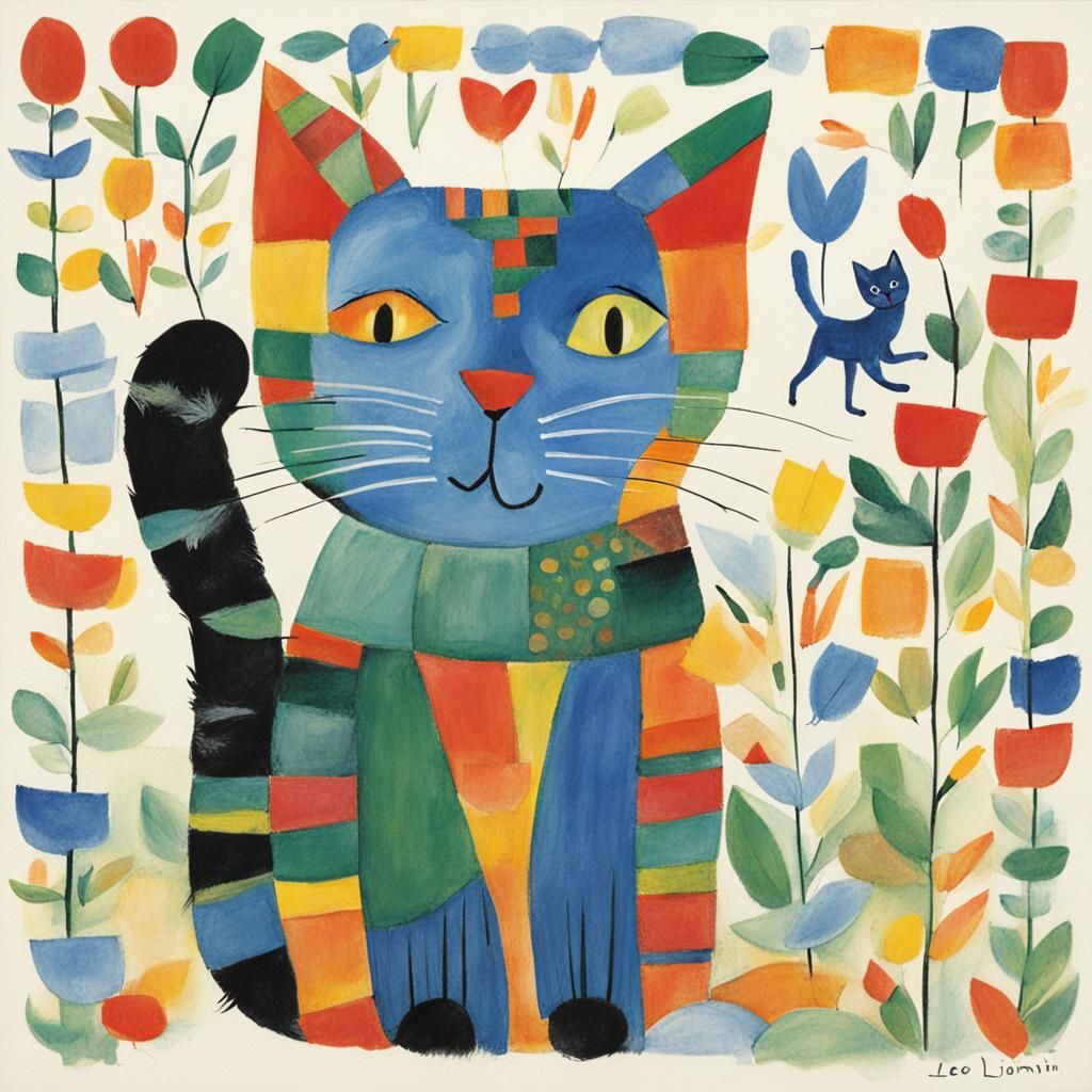 Colorful Cat Illustration in Children's Book Style