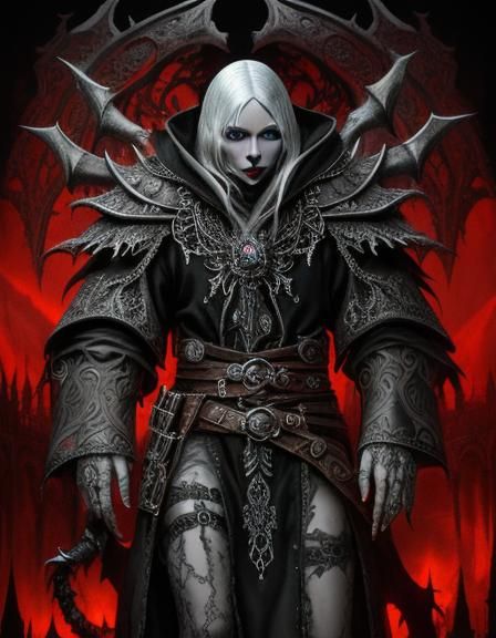 Drow Vampire Sorcerer in Grunge Style