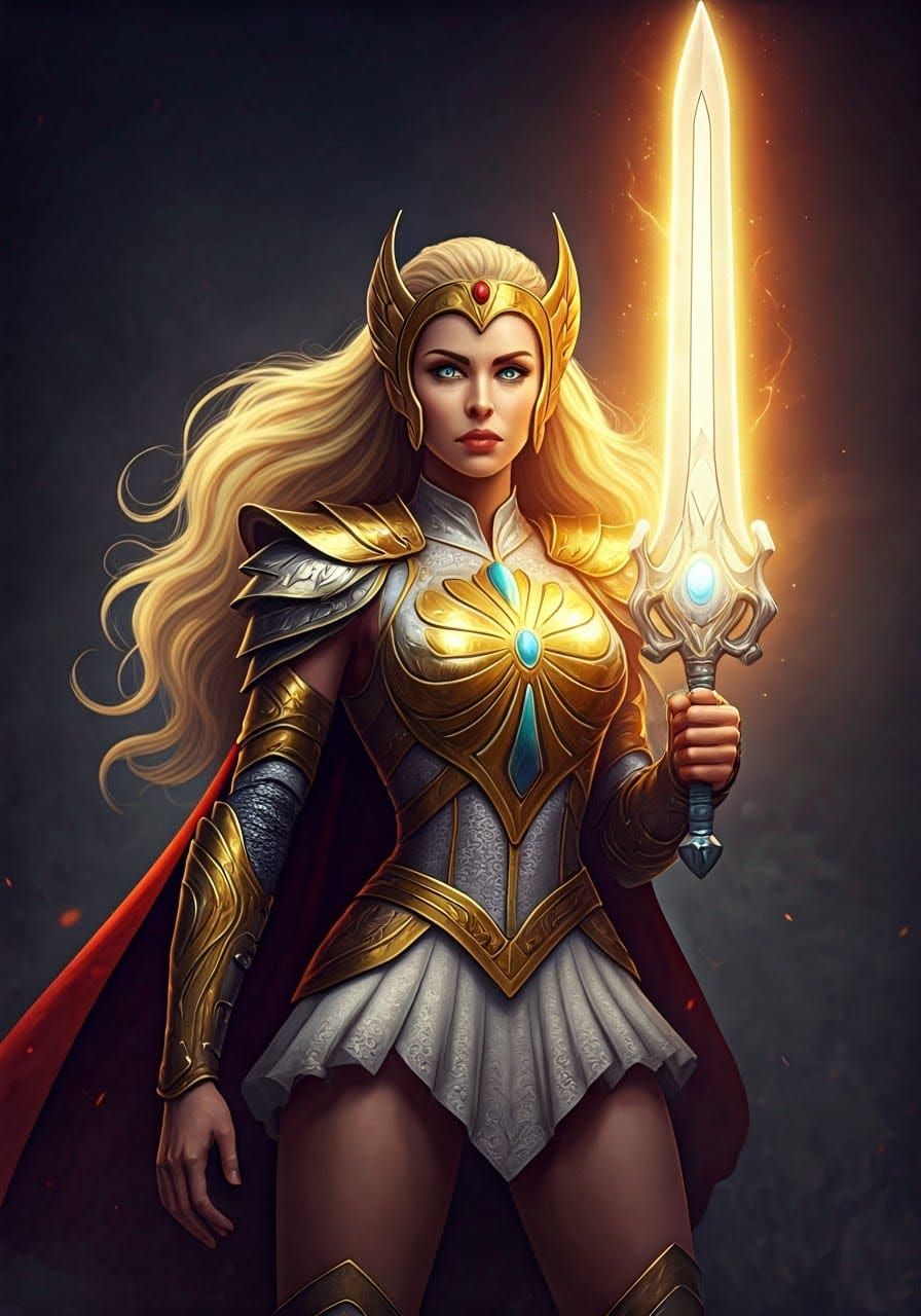 Ethereal Warrior Princess in Silver and Gold Armor