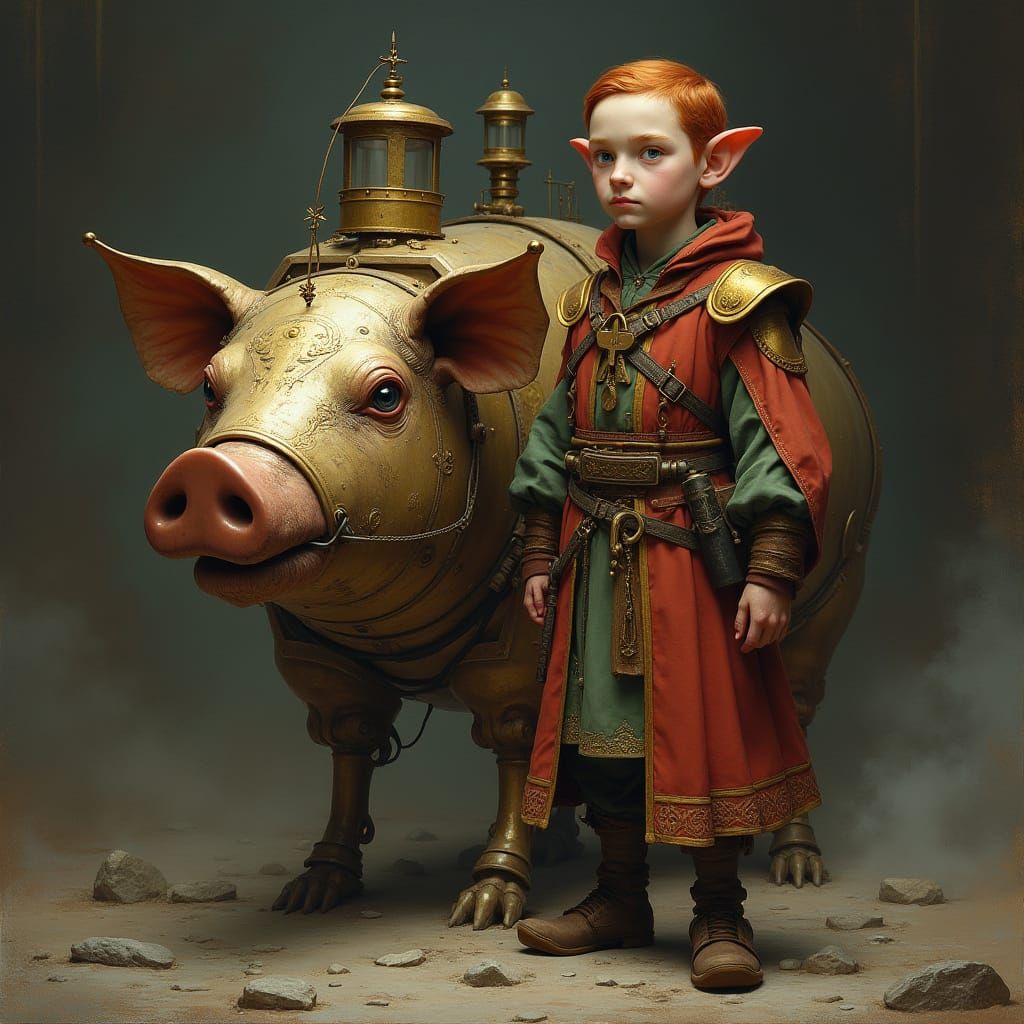 Steampunk Pig Companion in Renaissance Setting