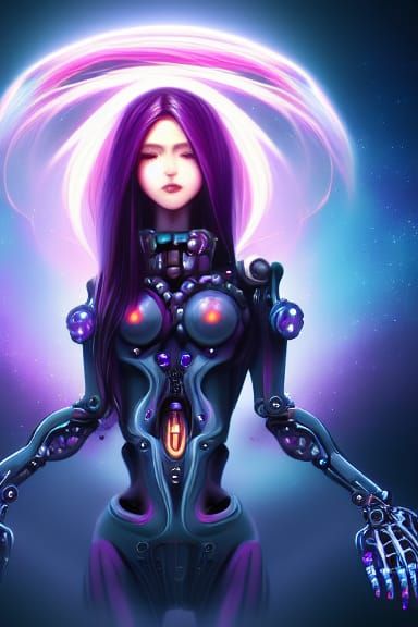 Biomechanical Goddess in Deep Space, Digital Illustration