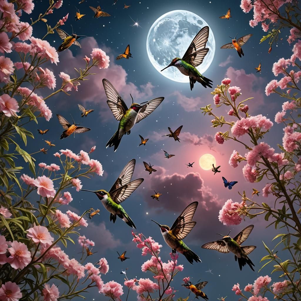 Dreamlike Mimosa Bloom Under Super Moon: Fantasy Art