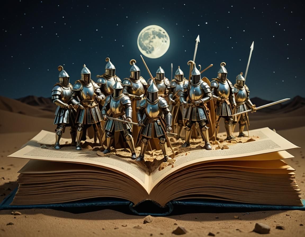 Cardboard Knights in Moonlit Desert Pop-Up Book