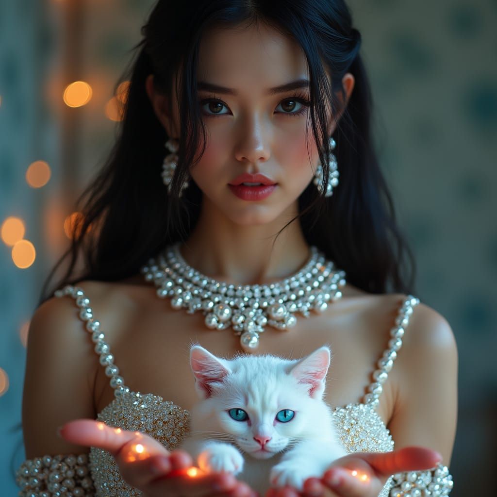 Ultra-Realistic Fashion Model in Pearls and Diamonds