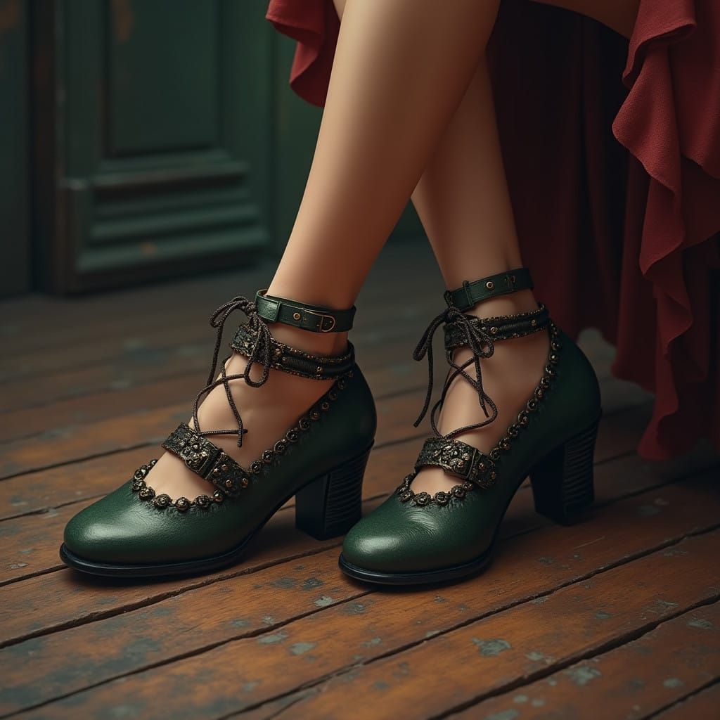 Woman's Feet Adorned in Enchanted Mary Jane Clogging Shoes