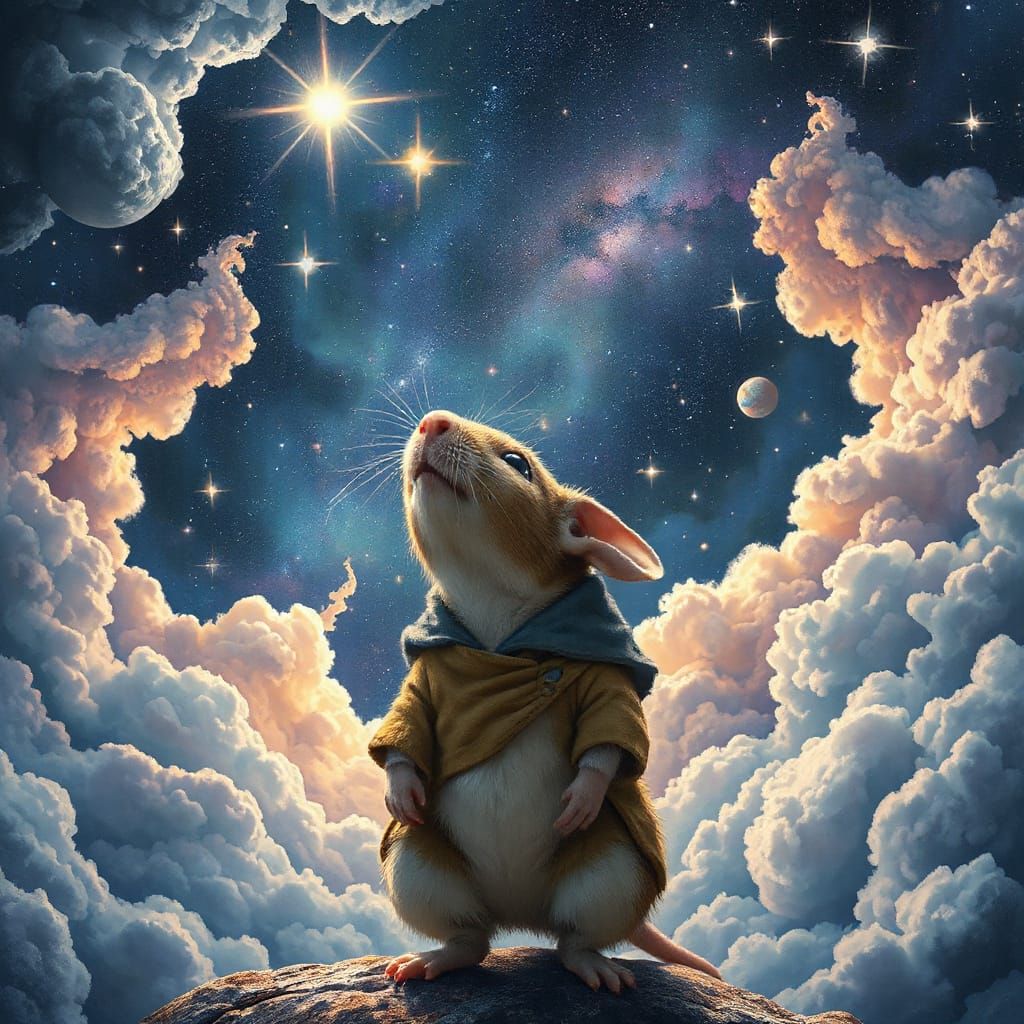 Mouse Gazing at Starry Sky in Visionary Style