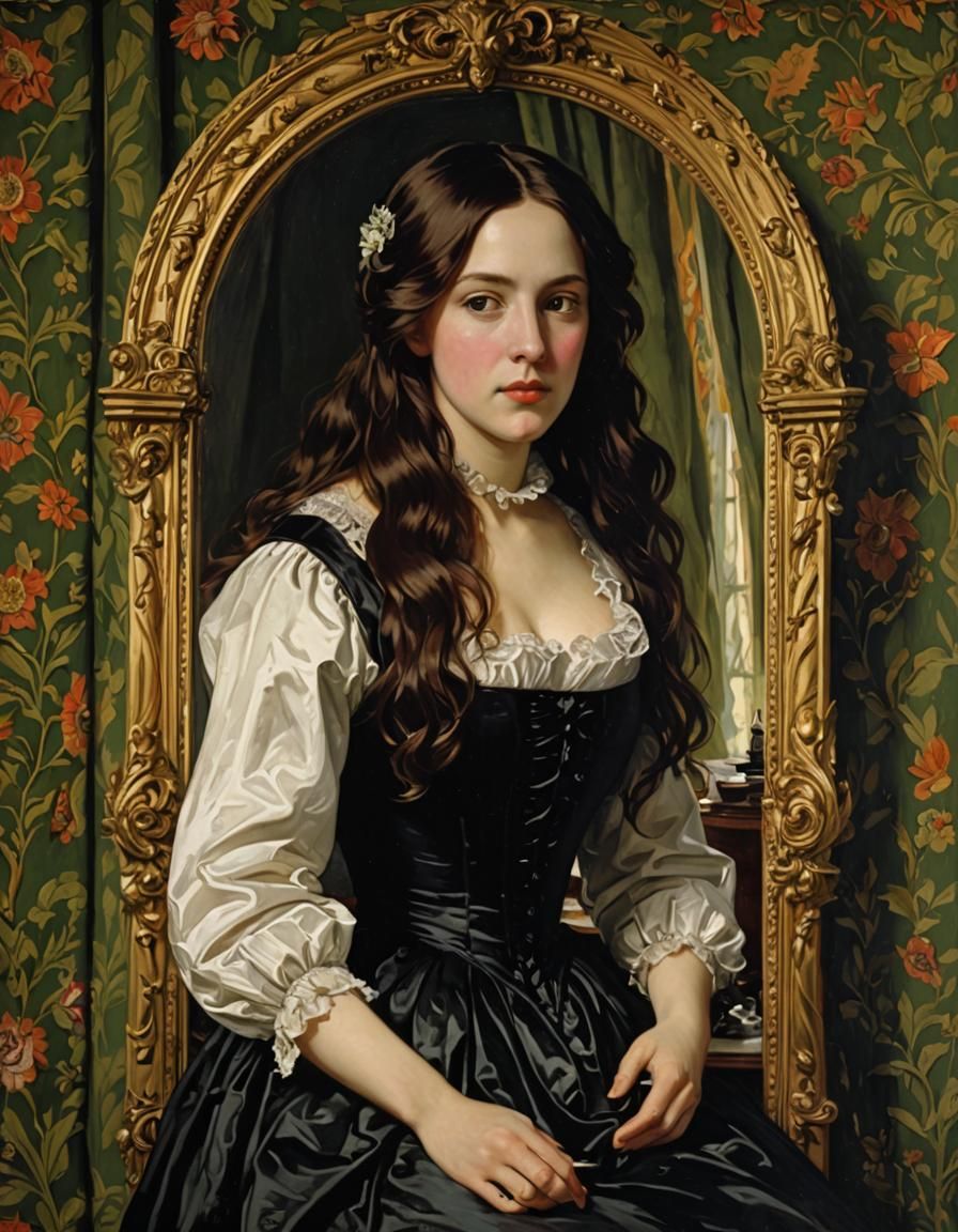 Victorian Woman Gazing into a Mirror