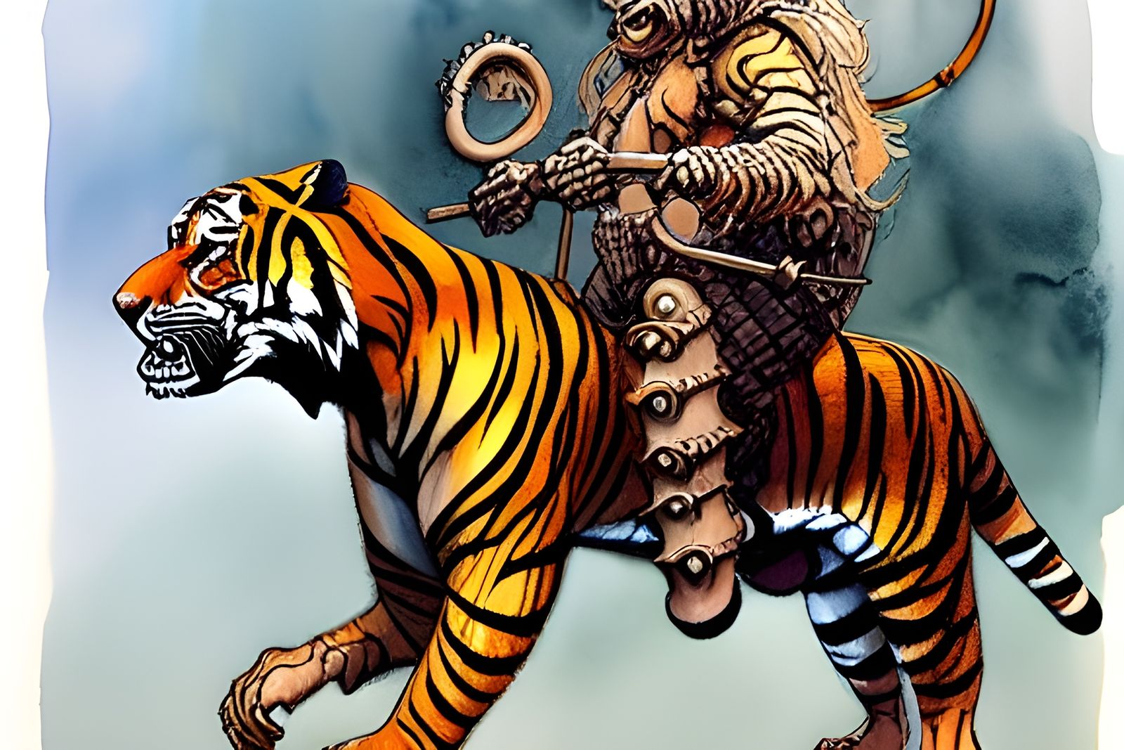 Hyperrealist Tiger Centaur Skeleton Watercolor