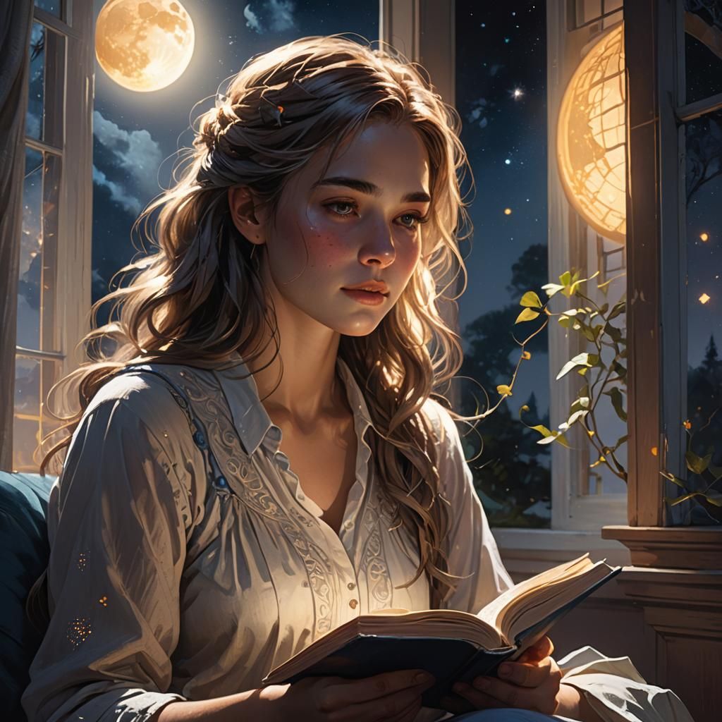 Girl Reading by Moonlit Window: Concept Art