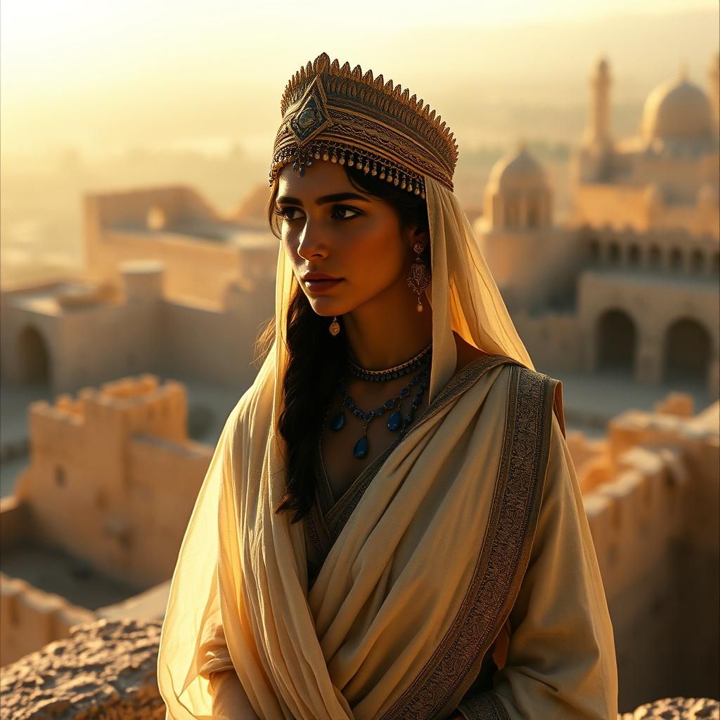 Middle Eastern Princess on Jerusalem Walls at Sunset