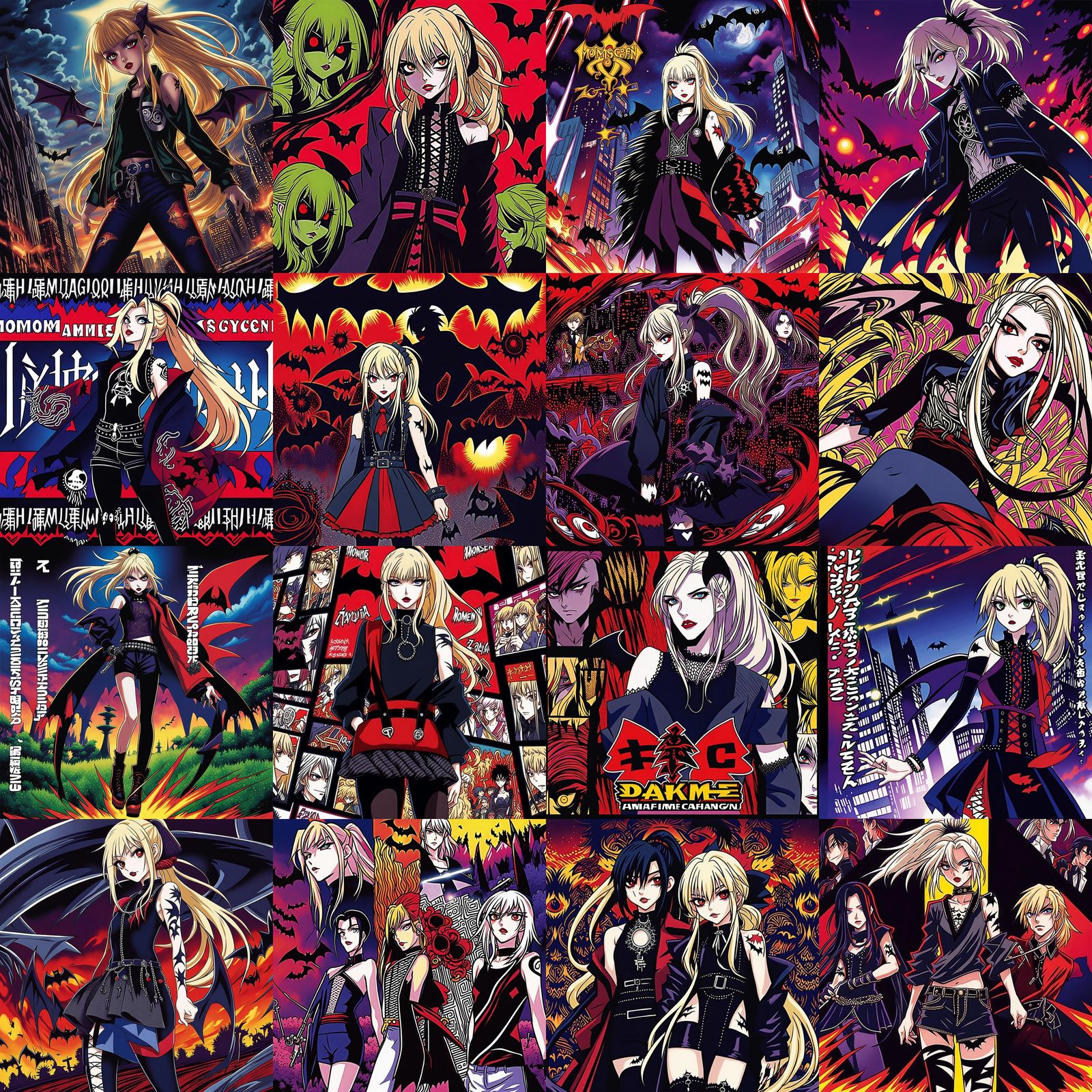 Goth Anime Girl with Bat Tattoo in Manga Style