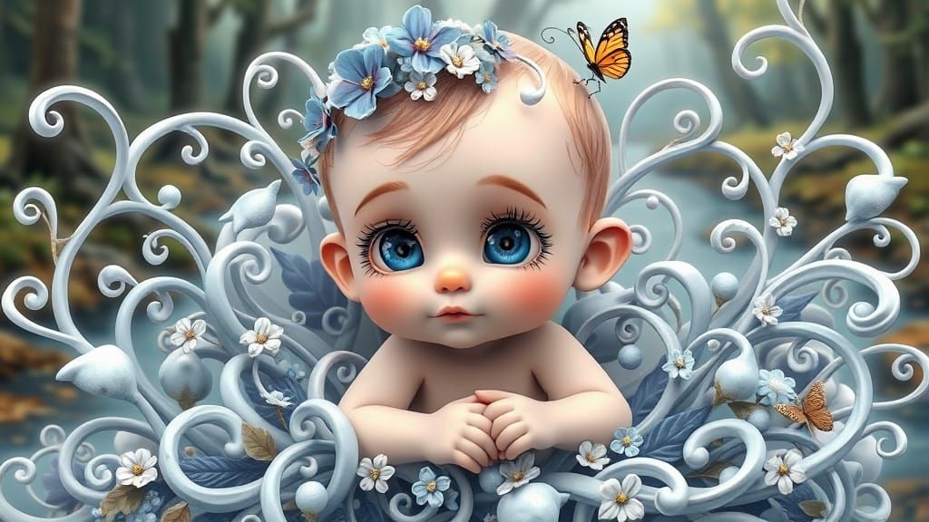 Whimsical Baby in Dreamy Forest Scene