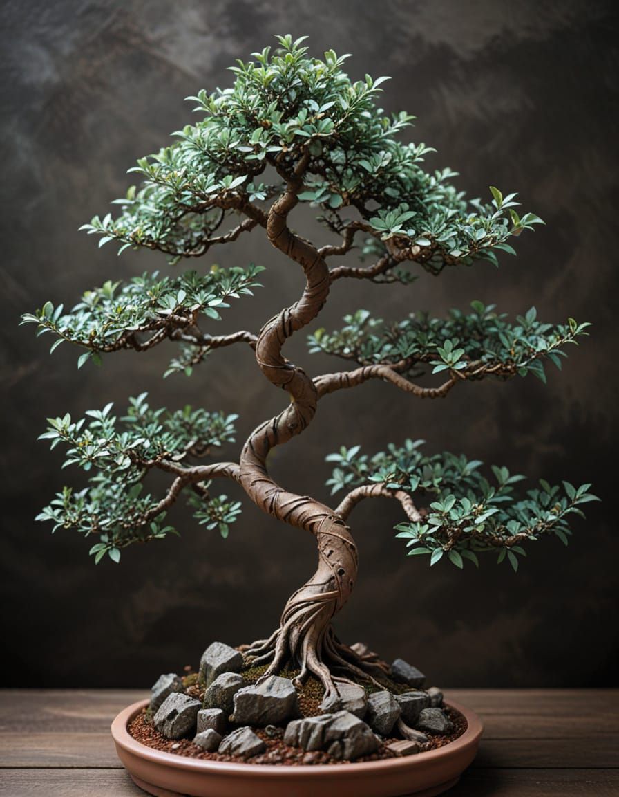 Hyperrealistic Clay Bonsai Tree Sculpture