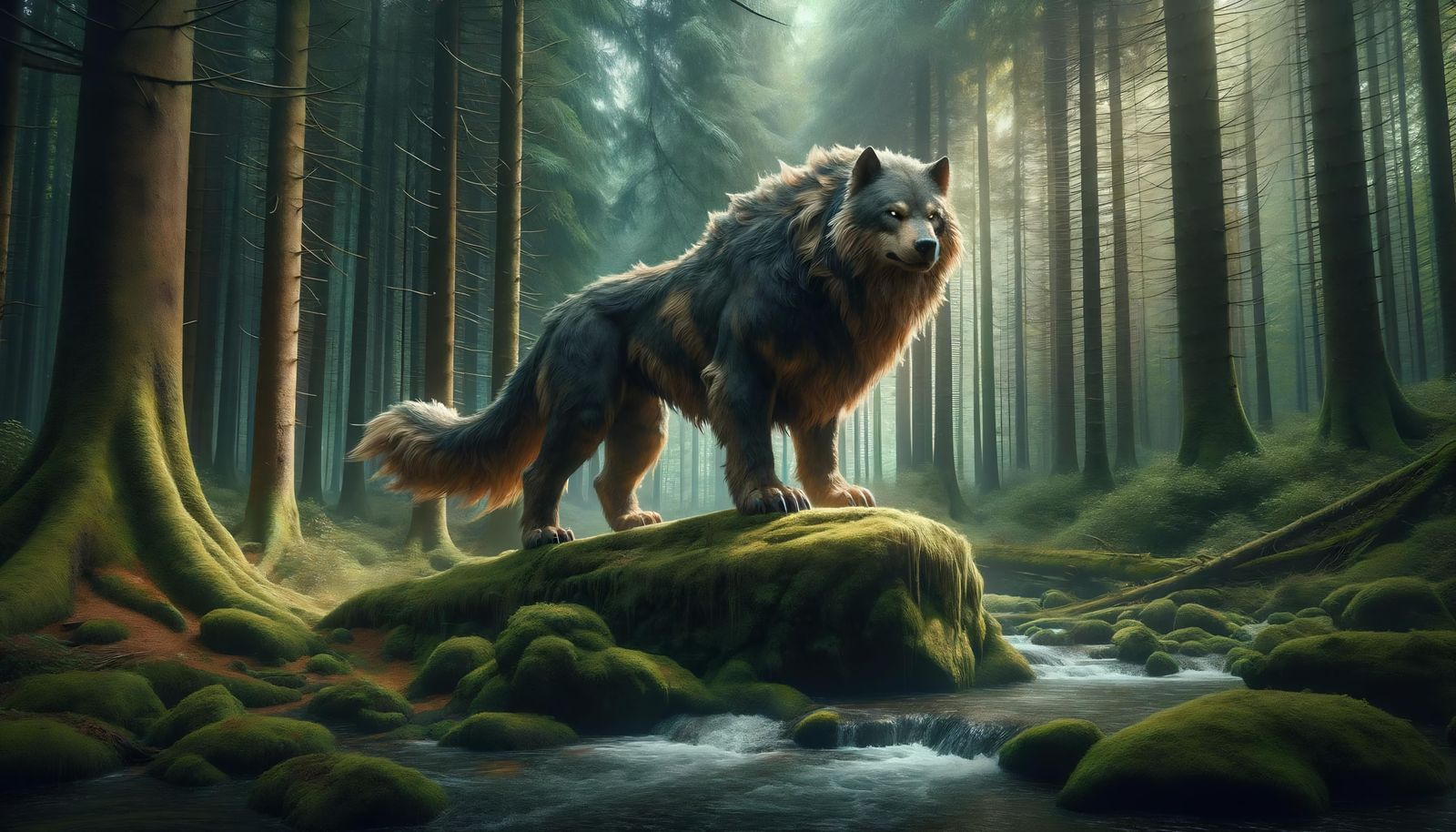 Epic Dark Fantasy Bearhound in Temperate Forest