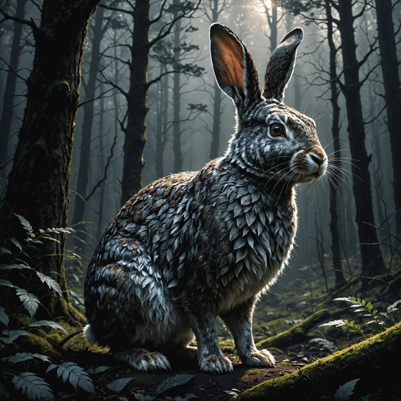 Powerful Rabbit Illustration in Mystical Forest