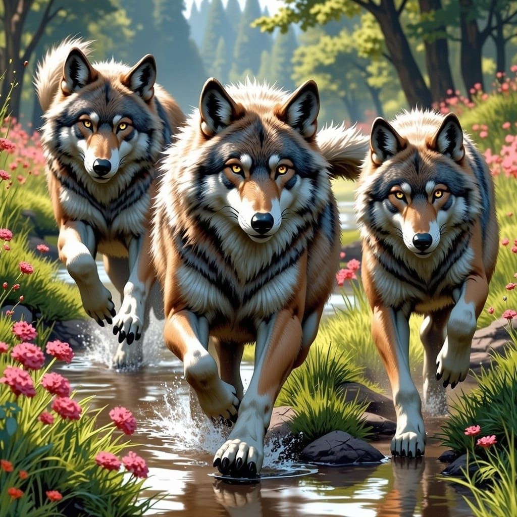 Wolves Run Free: Punk Ink and Watercolor Meadow