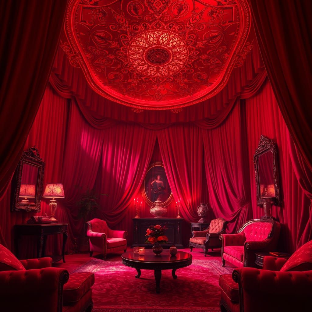 Crimson Luxury Chambers in High-End Digital Art Style